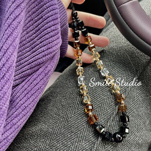 焦糖咖啡*原创手工棕褐手机链渐变水晶手腕定制CCD挂件手串钥匙扣