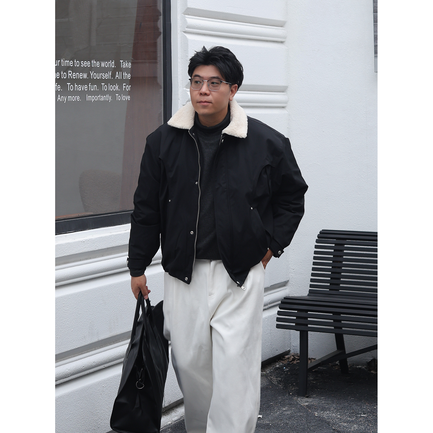 路人社 90白鸭绒短款羽绒服男日常通勤时尚外套秋冬款大码男装