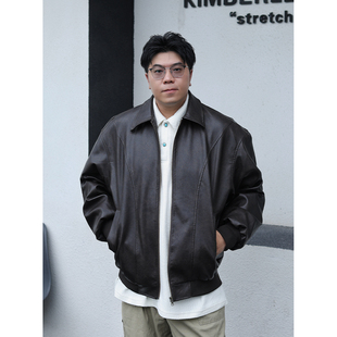 休闲纯色通勤男 路人社 皮革夹克男PU皮秋季 外套上衣宽松大码 男装