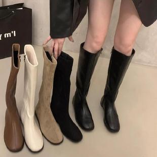 法式棕色美拉德瘦瘦长筒靴女鞋2024年新款秋季韩版长靴中筒骑士靴
