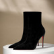 2026秋冬新款 短靴女细跟性感黑色绒面弹力瘦瘦靴网红高跟红底短靴