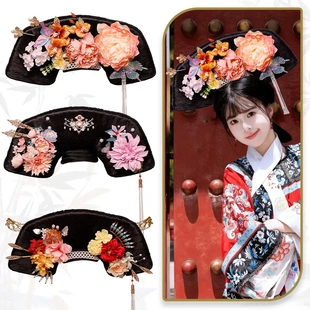 古装假发旗头清朝宫廷头饰古风满族造型成人格格旗头汉服发饰套装