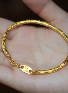 古法金錾手链手镯实心轻奢小众