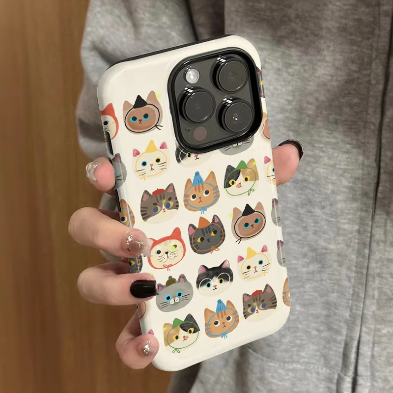 满屏猫咪适用苹果16promax手机壳iPhone15新款女iP1413简约xsmax可爱12菲林二合一8硅胶防摔11保护套7plusxr