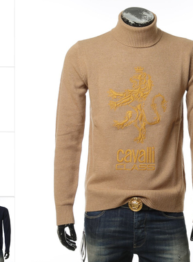 CAVALLI CLASS 卡沃利 男士刺绣保暖高领套头毛衣 B5JUB826 50315