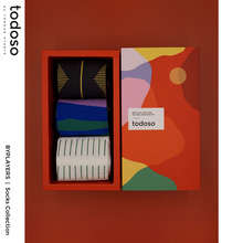 圣诞礼物BYPLAYERS精梳棉女男袜子3双礼盒条纹穿搭情侣