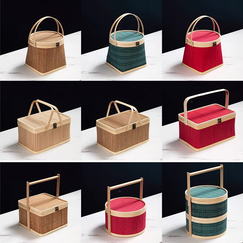 竹编中秋月饼竹篮包装伴手礼礼品盒蛋糕团圆土特产水果鸡蛋大号