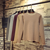 秋冬韩版 上衣 女套头网红ins超火毛衣打底衫 半高领条纹长袖 针织衫