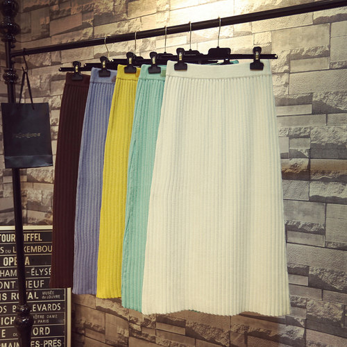 秋冬季韩国坑条针织毛线半身裙