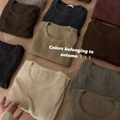 新款 薄款 羊毛混纺长袖 春季 针织衫 女显瘦内搭打底上衣洋气百搭毛衣