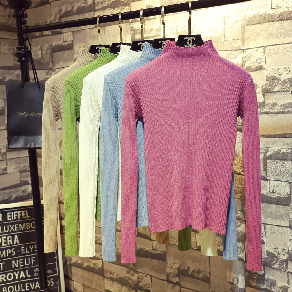 秋冬季新款半高领内搭纯色针织衫