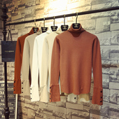 韩国chic高领套头毛衣女长袖 上衣 女秋冬季 堆堆领针织衫 百搭打底衫