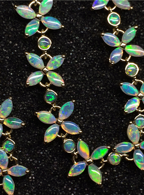 18K黄金镶嵌/精选靓彩澳洲澳宝宝石水晶欧泊18K金手链/11.72克