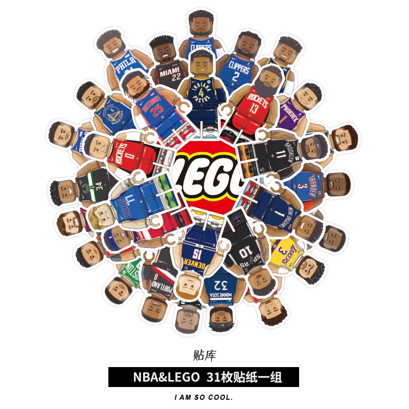 卡通动漫nba球星联名贴画笔记本电脑滑板旅行箱手机平板头盔贴纸
