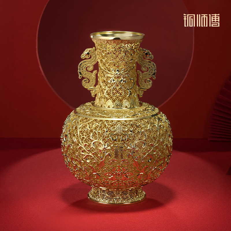 铜师傅《花丝宝瓶》客厅桌面铜花瓶摆件 高档家居装饰品 节日礼物