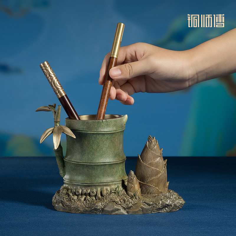 铜师傅《节节高升》客厅书房笔筒铜摆件家居装饰工艺品 节日礼物