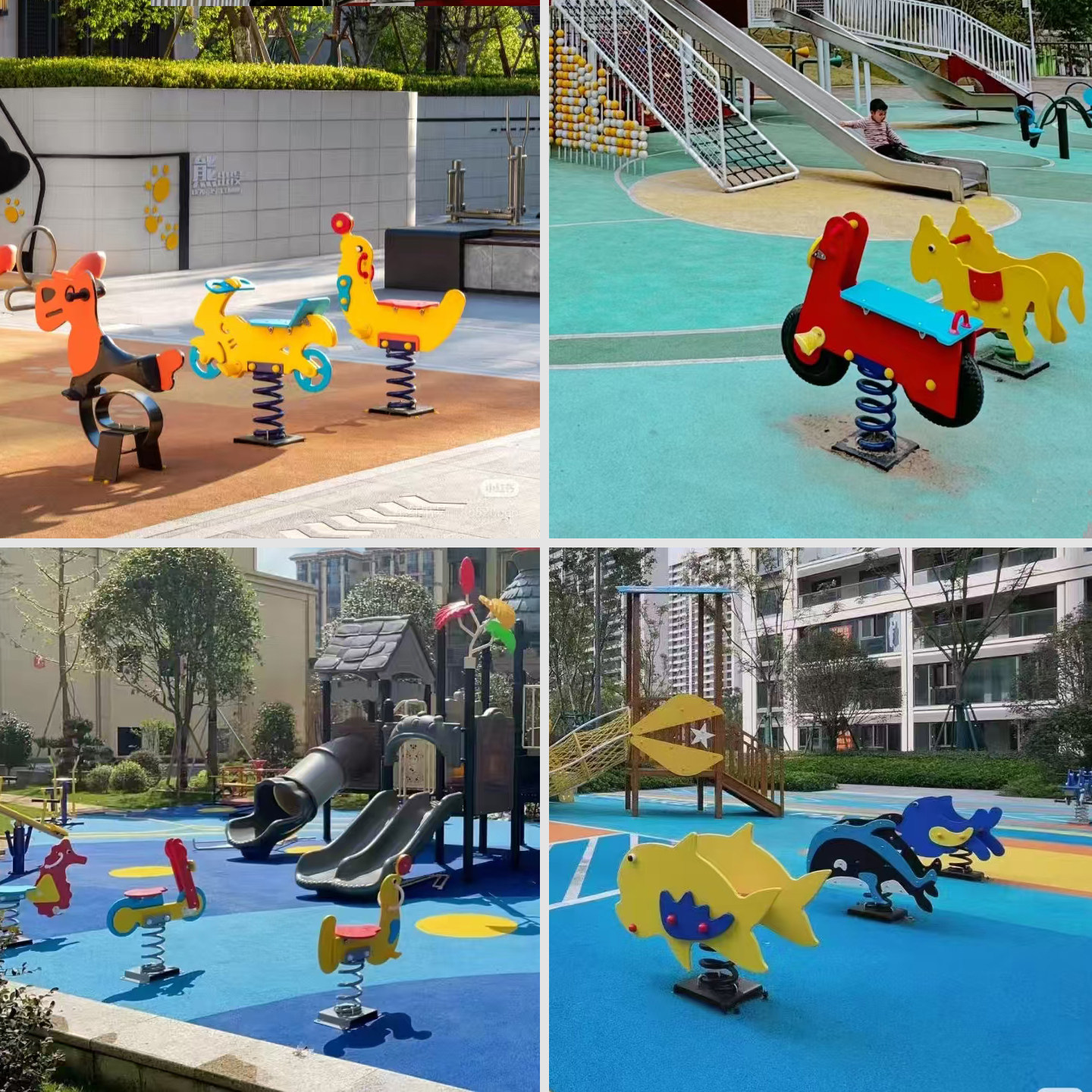 公园小区户外摇马PE板跷跷板幼儿园儿童卡通动物双人弹簧摇摇乐