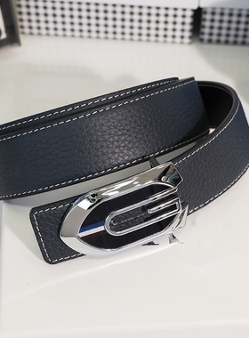蓝色G扣腰带男士休闲商务韩版皮带平滑扣头层皮青年裤带女士字母