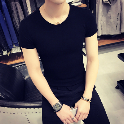 男纯棉潮流修身半袖打底衫t恤