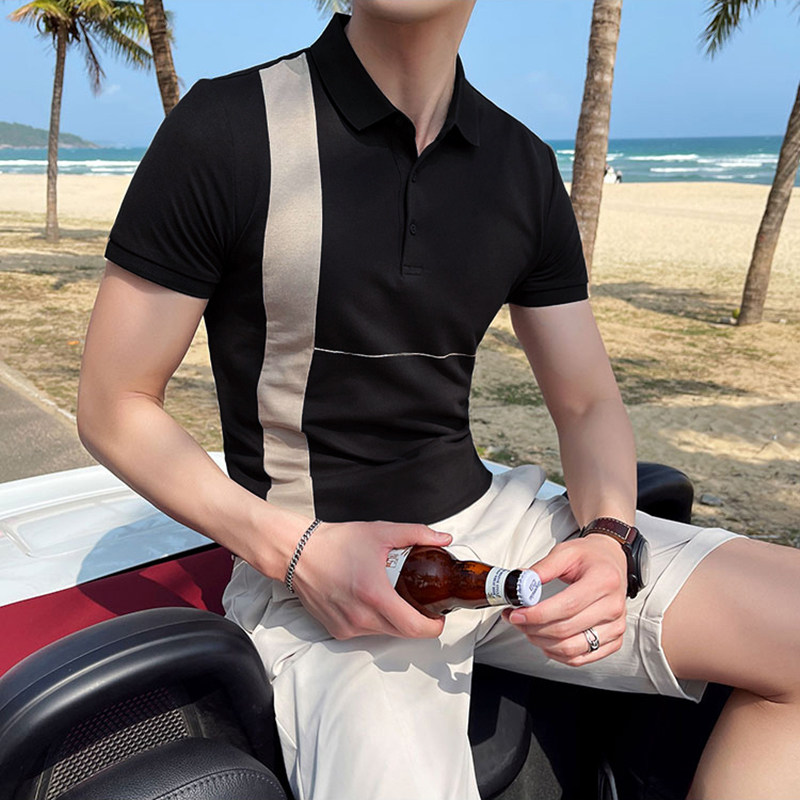 潮男时尚短袖polo衫男士修身