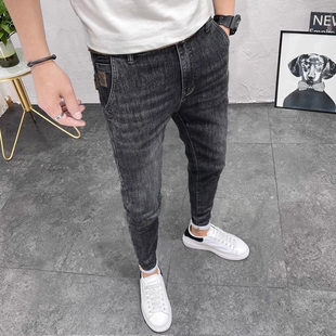 斜插袋牛仔裤男2024秋季新款潮流修身小脚韩版长裤帅气休闲斜插兜