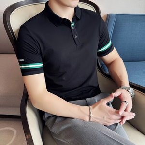 高级感polo衫男士短袖潮牌夏季个性潮男t恤潮流韩版修身带领体恤