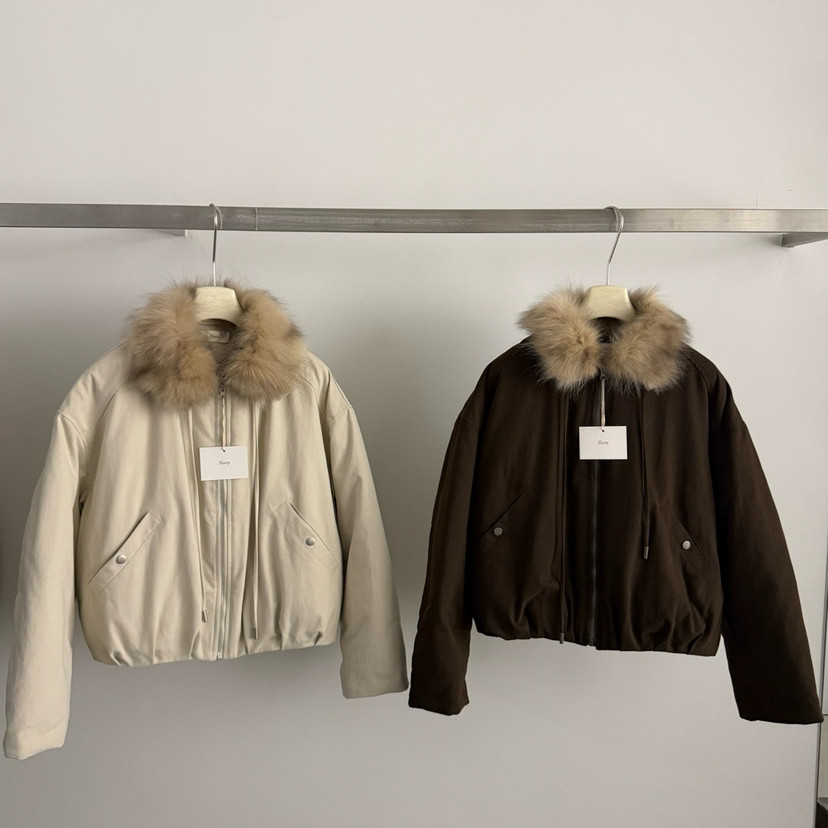 繁花新设计感百搭时尚拼接貉子毛保暖羽绒服外套slurp-60362