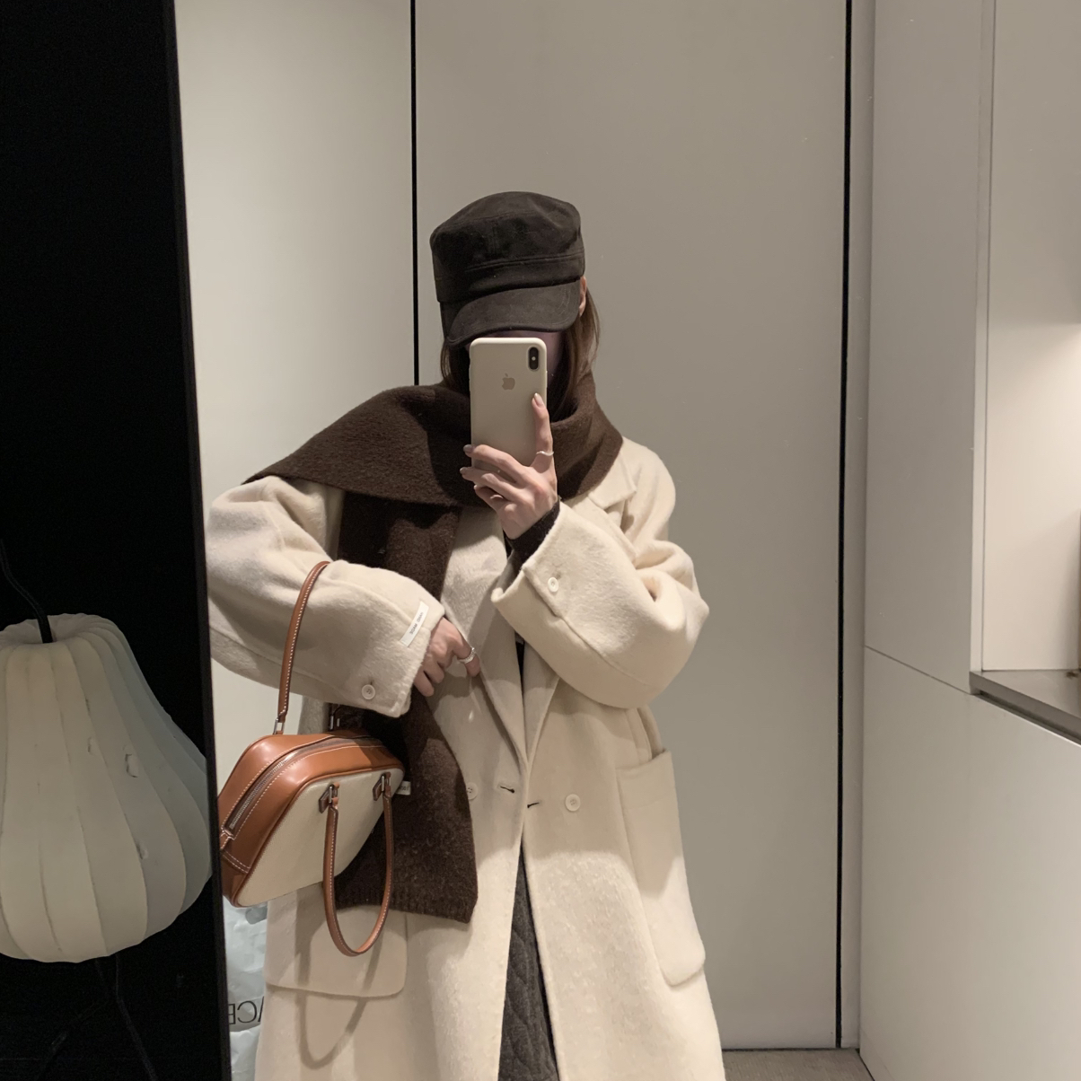 繁花韩系大翻v领Ju藏肉显瘦宽松长款羊毛外套（含100澳毛）7805W0