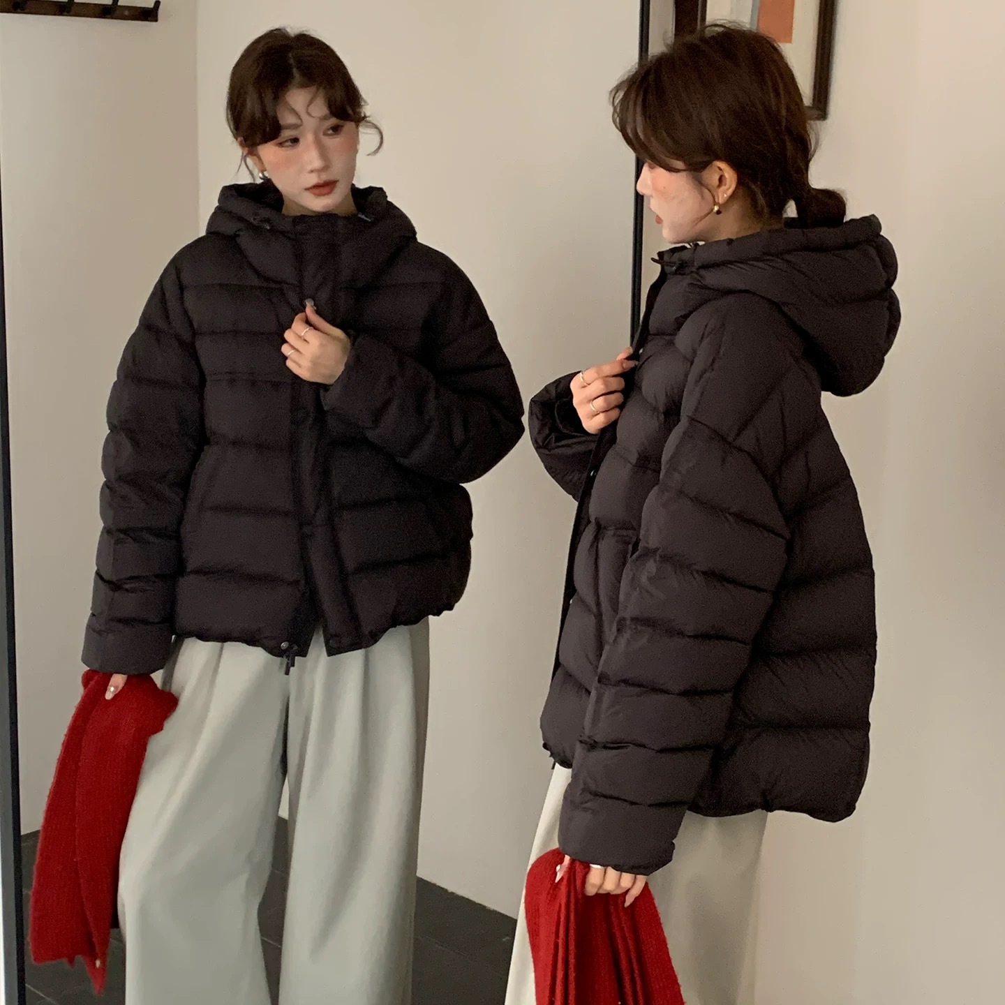 繁花小众韩锐池-韩系简约连帽绗缝保暖棉服外套YS1-F609