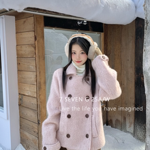 繁花美粉色短款呢子厚毛呢大衣(大货不收版速发)XY10188YY