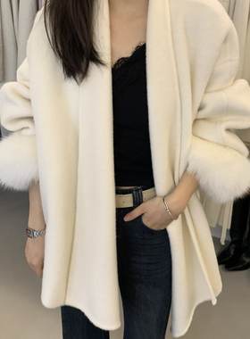 设计 繁花不规则中长羊毛外套(配可拆仿毛袖毛)（含80羊毛）88087