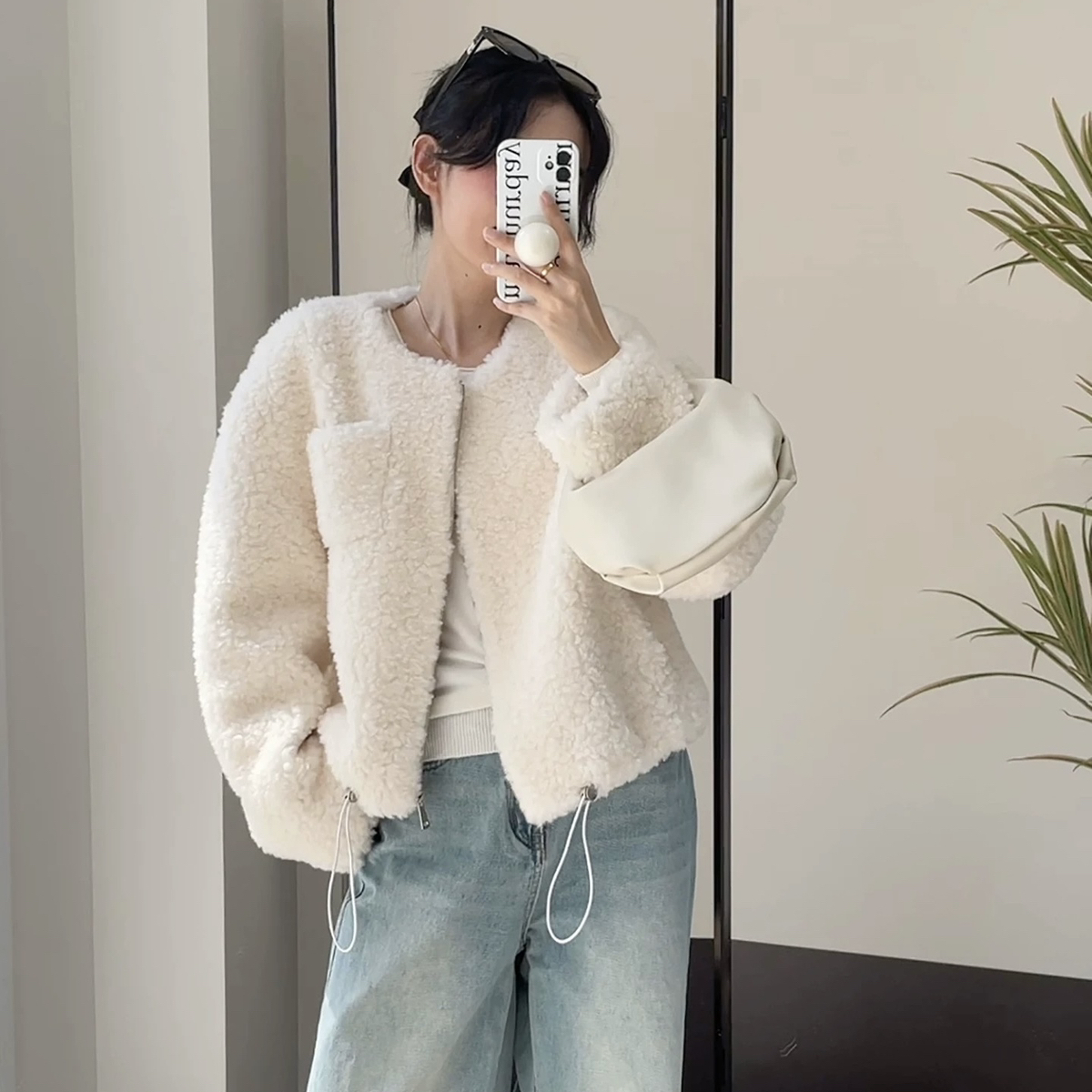 繁花新韩系超好看圆领小个子休闲百搭拉链羊毛外套含100羊毛ZZ10