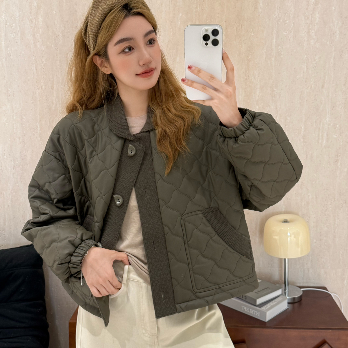 繁花巨好卖版型冬上新温柔简约菱形格保暖棉服外套C1216Z