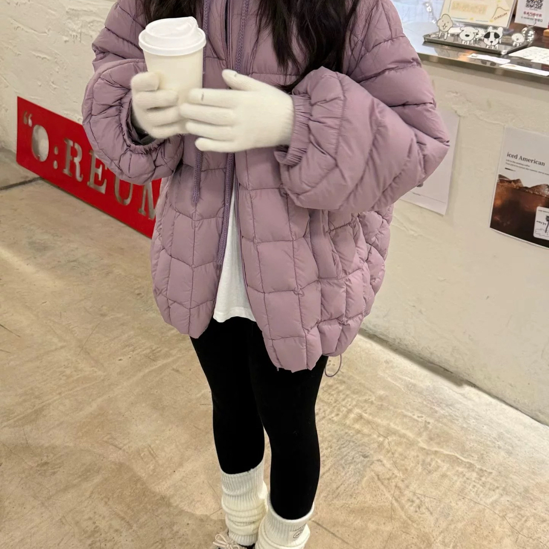 繁花冬上新拼接针织帽菱形格百搭保暖羽绒服外套85055