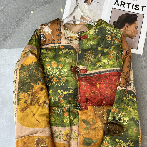 繁花冬上新新中式复古国风盘扣撞色拼接保暖羽绒服外套32942