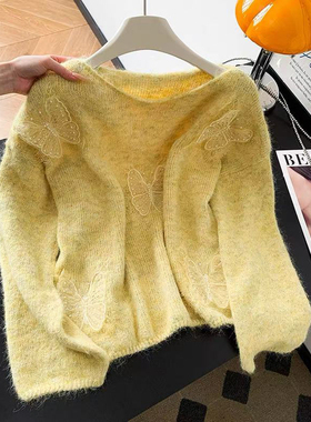 繁花6年早春立体蝴蝶结重工钉珠韩系慵懒风软糯保暖毛衣YS1-n888