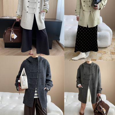 繁花小众韩气连帽时尚百搭新款羊毛外套（含70.2羊毛）3267022502