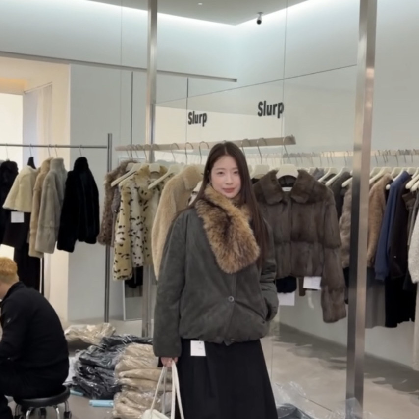 繁花款宽松简约设计保暖棉服外套(配环保毛围脖)Slurp-60319