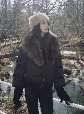 繁花宽松保暖羽绒服外套(配可拆真狐狸毛毛领)L-XL77260