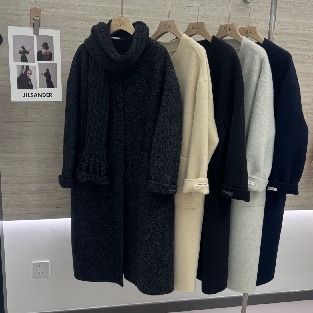 繁花小众膝显瘦羊毛外套(配针织围巾)(含70羊毛)L-MJ681988