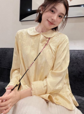 繁花店设计娃娃领上衣本命红衬衫来啦丝滑的提花缎质感小衫A9553