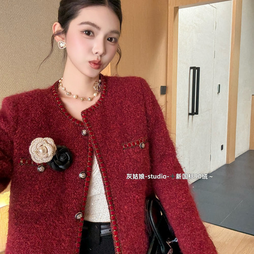 繁花小众香风羽绒外套羽绒服(配胸花)(含90白鸭绒)Y5525–1