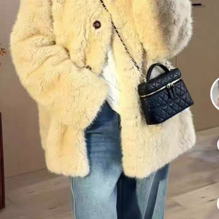 繁花家立领单排扣中长款宽松泰迪绒仿皮草上衣短外套1702273114