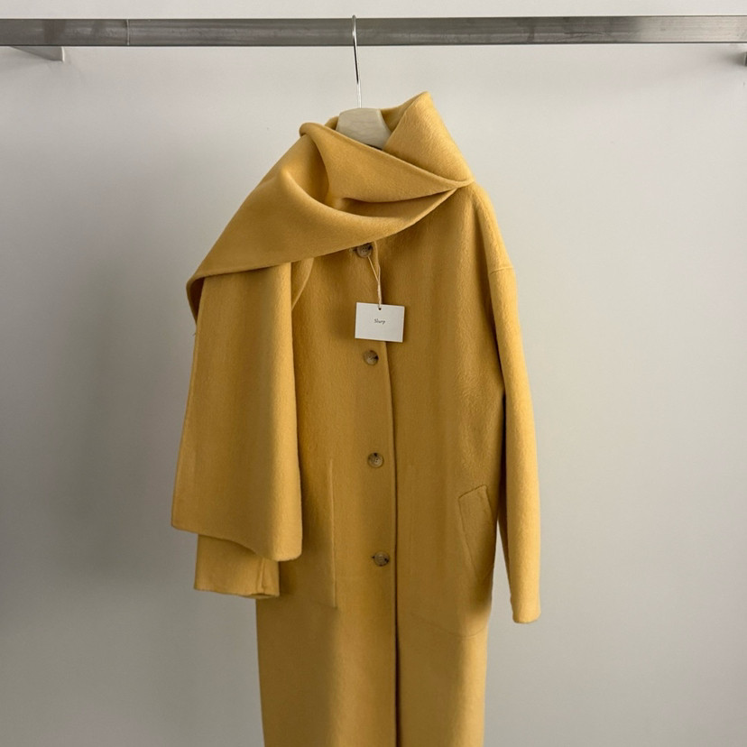 繁花法式圆领宽松长款大衣(配围巾)slurp-81839