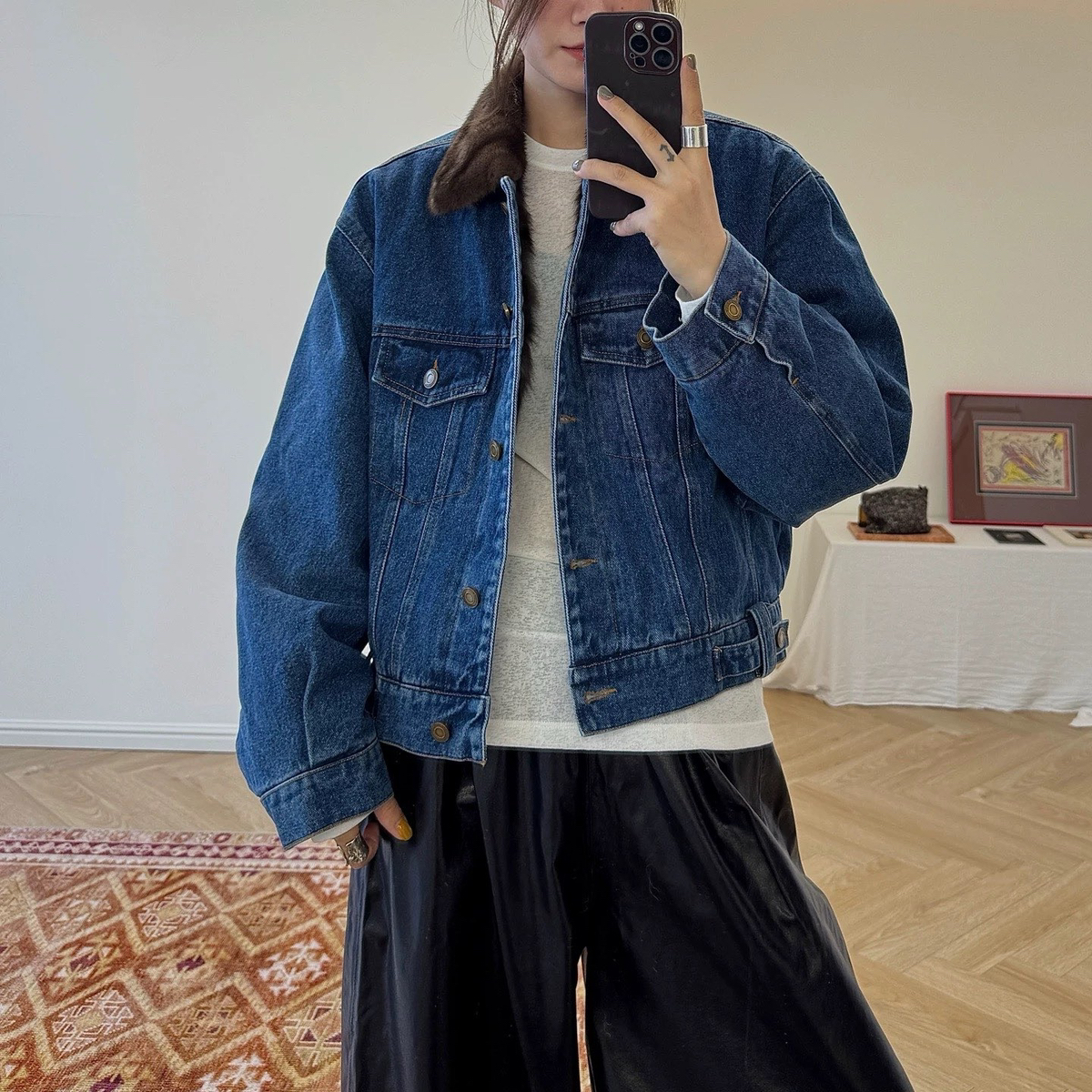 繁花家冬上新时尚百搭毛领单排扣宽松保暖羽绒服外套YS26-Js411