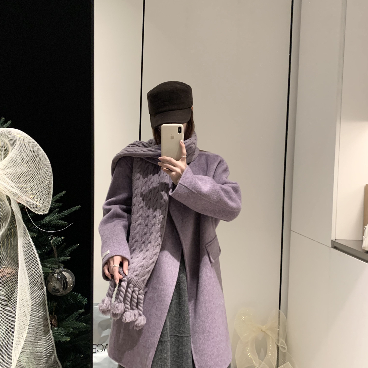 繁花十足针织围巾宽松显瘦羊毛外套(配围巾)（含80羊毛）110213W1