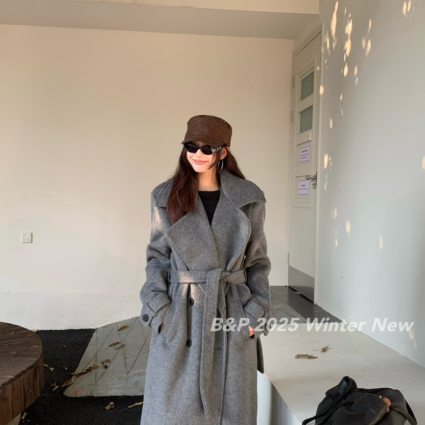 繁花冬上新加棉长款垫肩大衣(配腰带)60626