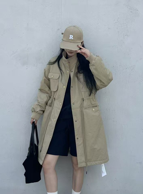 HYSO 繁花冬上新简约工装风立领宽松中长保暖棉服外套71050