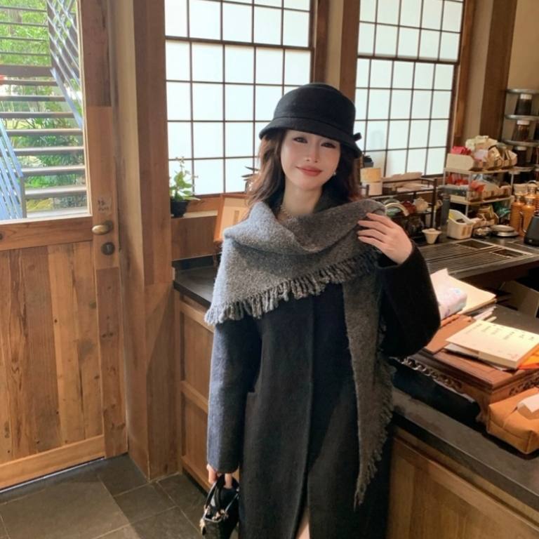 繁花-气质纯色羊毛外套(配围巾)（含100澳毛）L-RXY77210