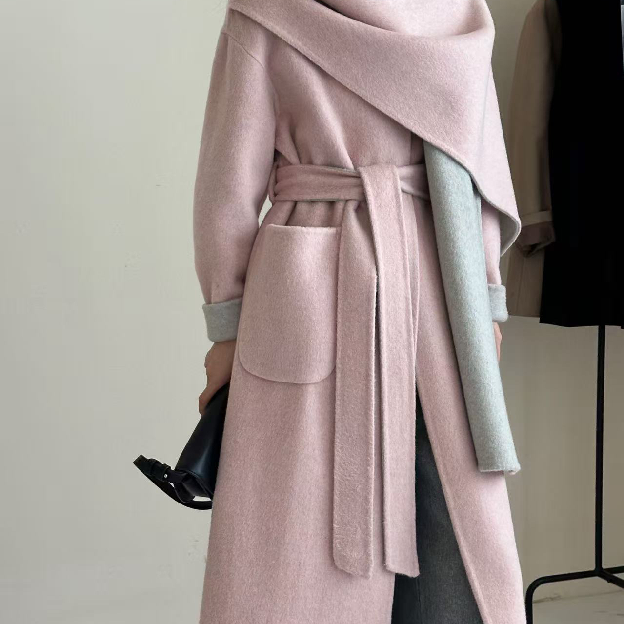 繁花小众色双面绒毛呢外套羊毛外套(配腰带)（含100澳毛）ZH116